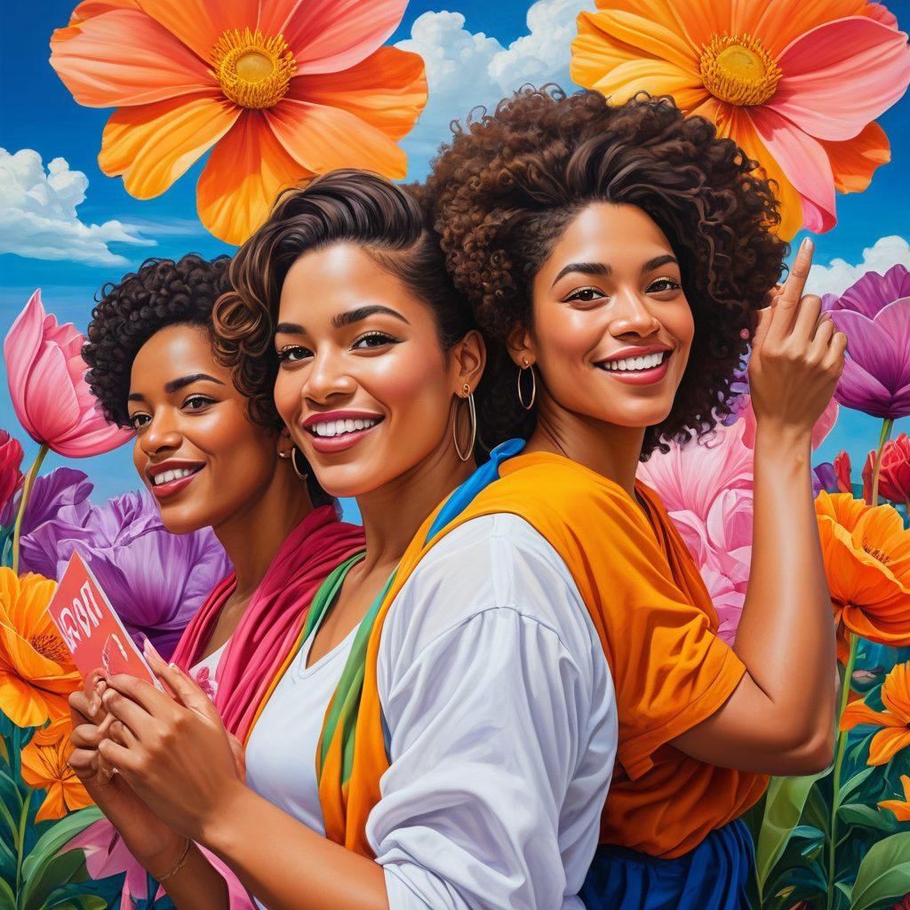 A powerful and inspiring representation of women from diverse backgrounds uniting in solidarity, holding signs advocating for reproductive rights, set against a vibrant mural symbolizing choice and empowerment. The scene is filled with energetic expressions, showcasing strength and hope, with blooming flowers around them to signify growth and possibility. super-realistic. vibrant colors. expressive art.